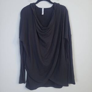 Athleta Womens XS Wrap Athletic Top Shirt Hoodie Black Long Sleeve Stretch